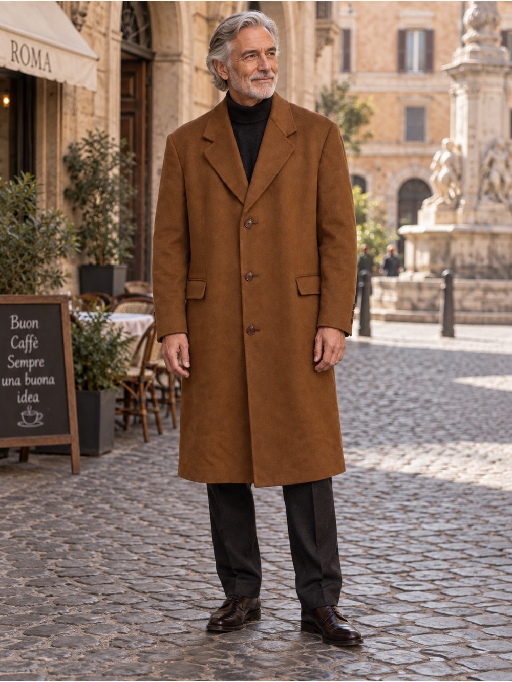 Lubiam Duca Di Mantova Wool Cashmere Overcoat Made in Italy Brown Men 50R
